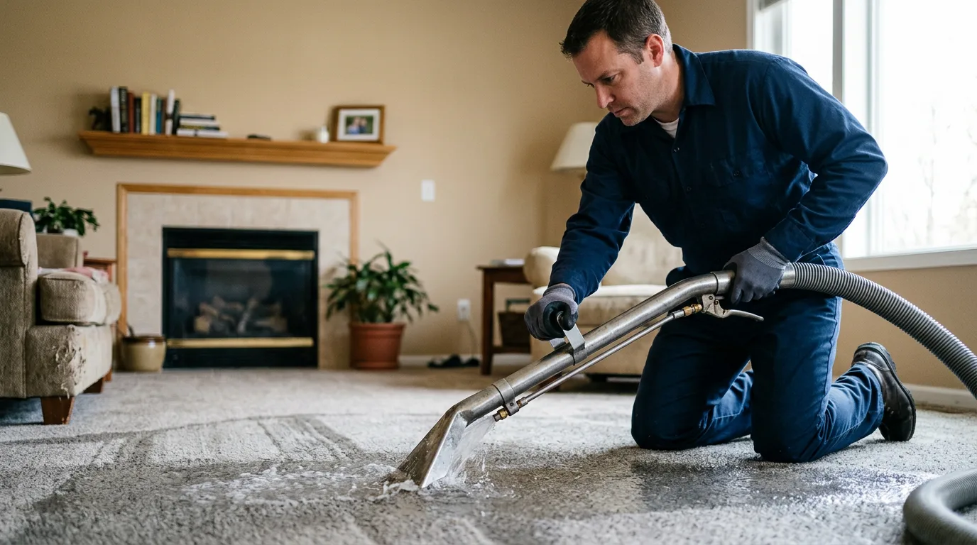 Water damage restoration technician working near Canton, MO